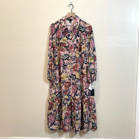 Halogen Floral Long Sleeve Popover Shirtdress - Pink, Size Small - Pink - Picture 2 of 8